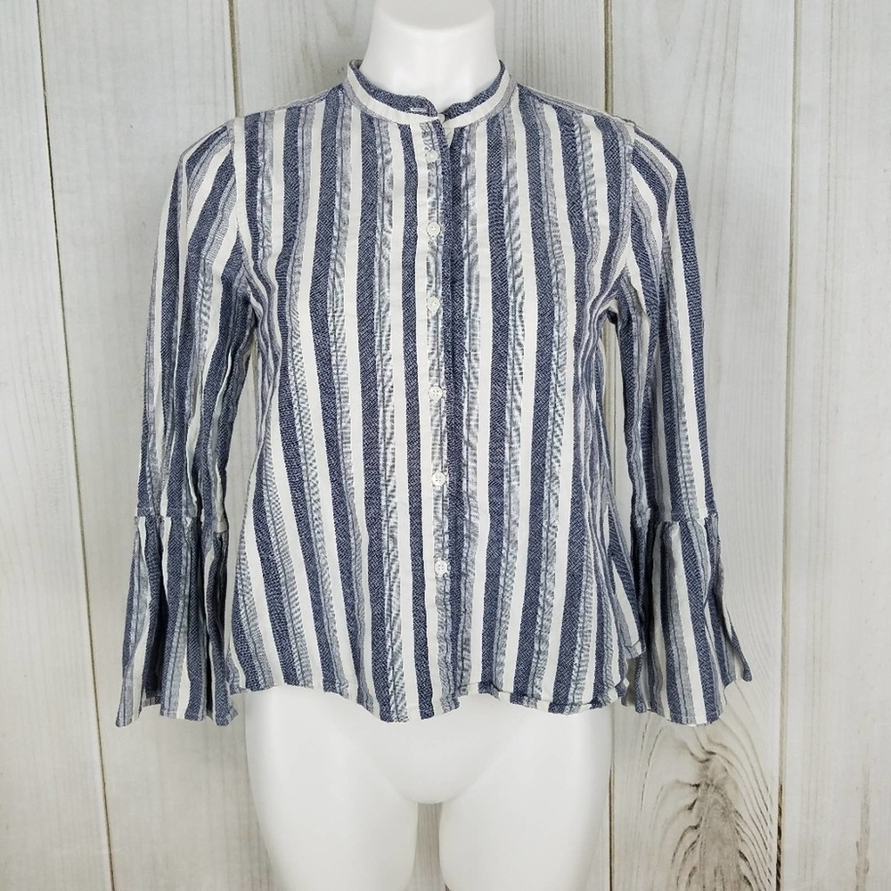 Lucky Brand Blue White Striped Henley Blouse